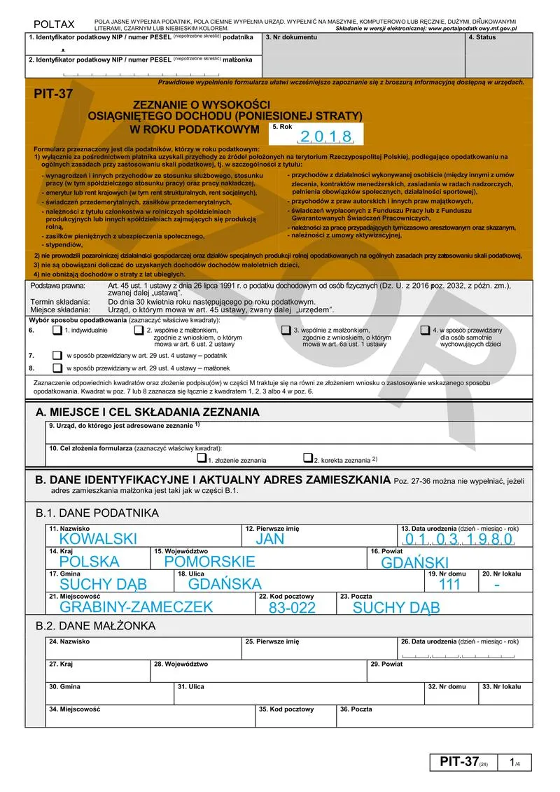 PIT 37 sposób opodatkowania